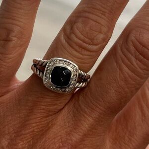 David Yurman Petite Albion Silver and Black onyx Ring with diamonds